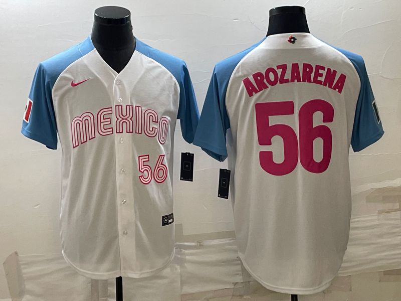 Men 2023 World Cub Mexico 56 Arozarena White blue Nike MLB Jersey10